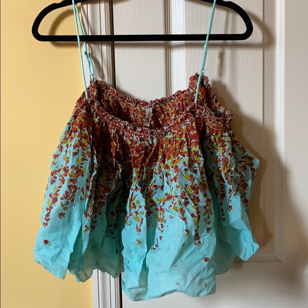 Free People floral and turquoise tank top